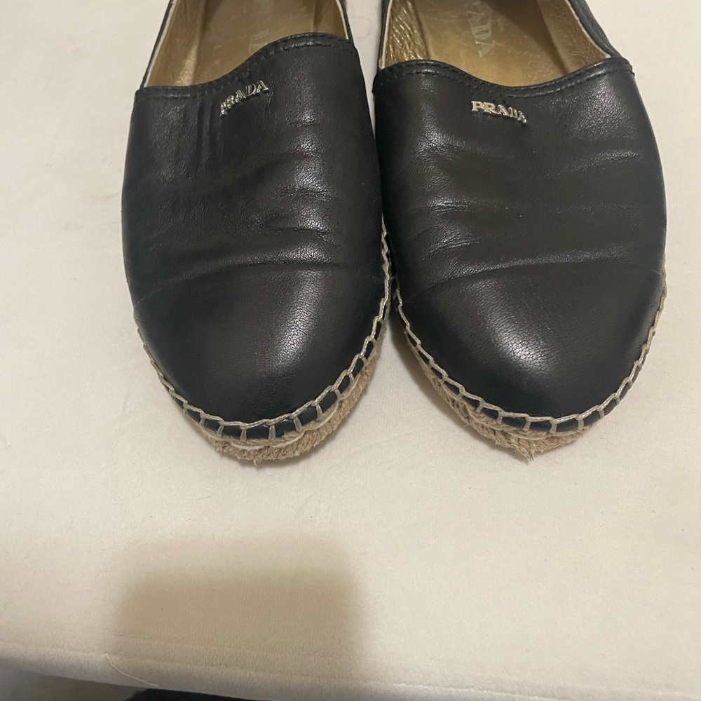 Prada Black Leather Slip-On Shoes